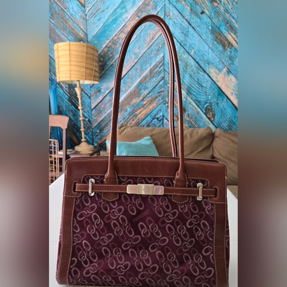 Women’s Burgundy Shoulder Bag with Brown Trim